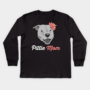 Pittie Mom T-Shirt, Pit Bull Mom Shirt, Pitbull Mama Tee, Dog Mom T-Shirt, Pitbull Lover Shirt, Cute Pitbull Shirt, Pittie Girl Shirt Kids Long Sleeve T-Shirt